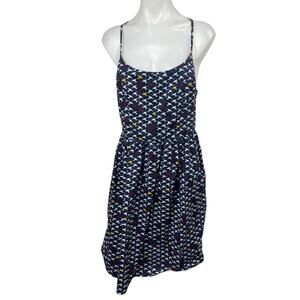 Liza Luxe Navy Bird Print Sleeveless Racerback Mini Cami CamisoleA-Line Dress M